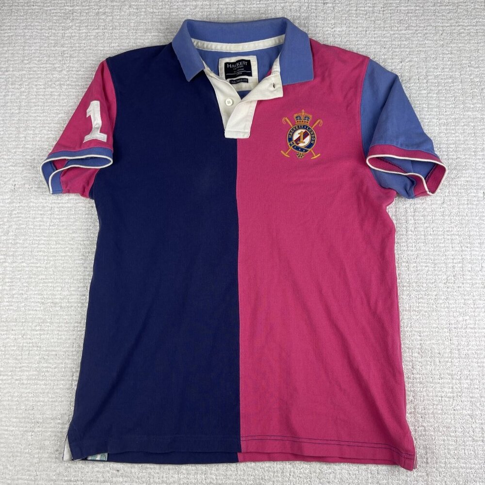 Hackett #1 Big Logo Multi color Men's Blue/Pink/Purple Polo T-Shirt Size L